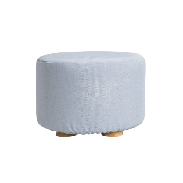 Fanno-Round Fabric Ottoman Foot Stool with Wooden Legs in Light Blue for Home Decor