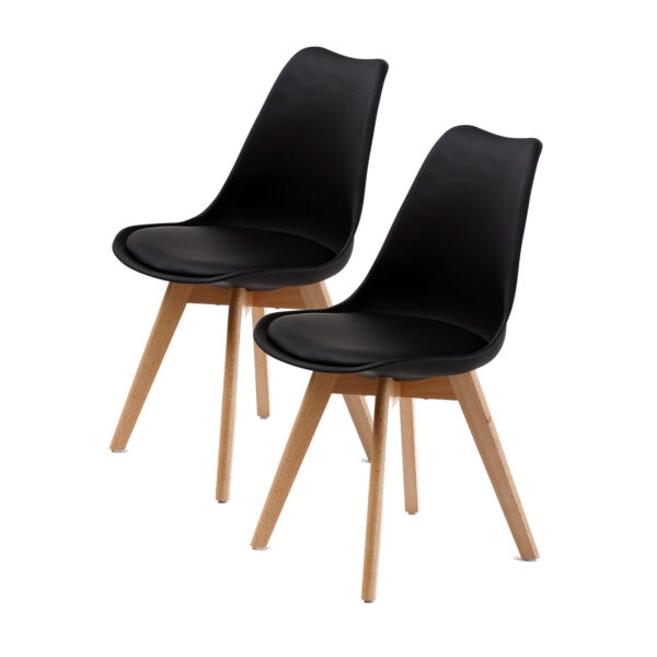 Fanno-Retro Dining Cafe Chairs Set of 2 Padded Seat Black Beech Wood Legs