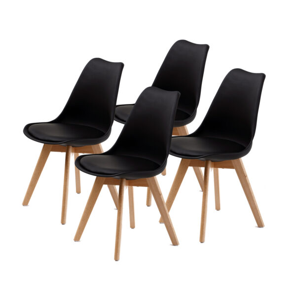 Fanno-Retro Dining Cafe Chairs Set of 4 with Padded Seat and Beech Wood Legs Black