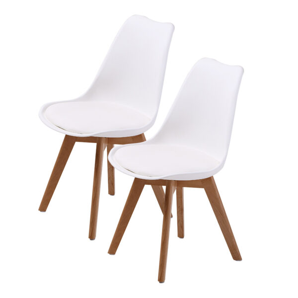 Fanno-Retro Dining Cafe Chairs Set of 2 Padded Seat White Beech Wood Legs