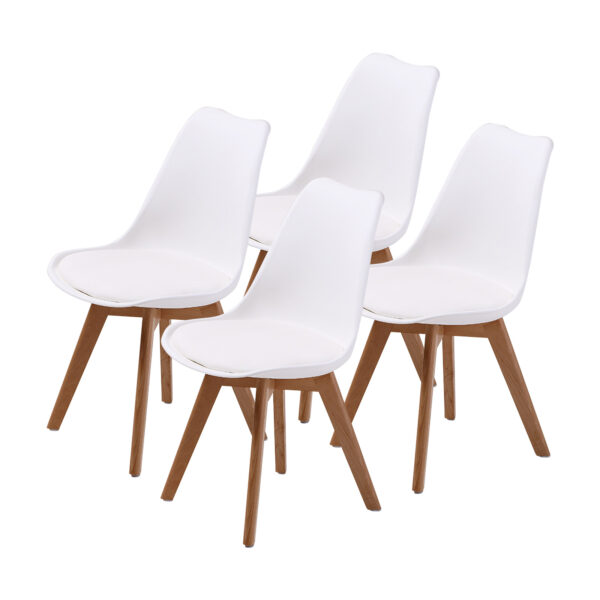 Fanno-Retro Dining Cafe Chair Set of 4 with Padded Seat and Beech Wood Legs White