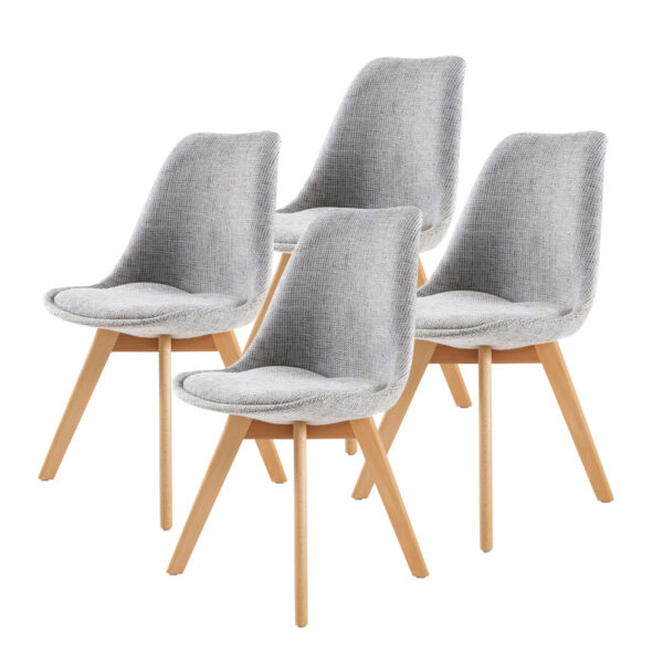 Fanno-Retro Dining Cafe Chairs Set of 4 Padded Seat Grey High Quality Fabric Beech Wood