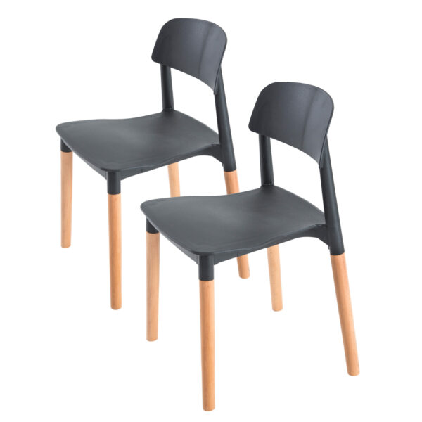 Fanno-Retro Stackable Dining Cafe Chairs Set of 2 Belloch Wood Leg Black Polypropylene