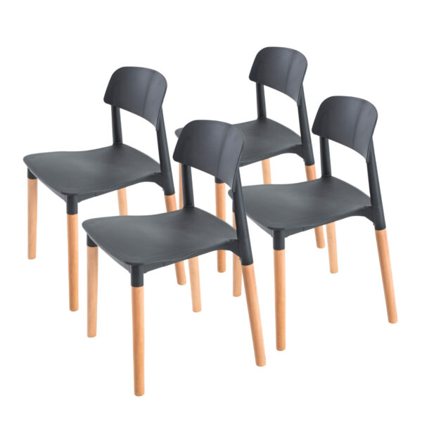 Fanno-Retro Stackable Dining Cafe Chairs Set of 4 Black Polypropylene Wood Legs