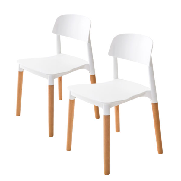 Fanno-Retro Stackable Dining Cafe Chairs Set of 2 Belloch Wood Leg White Polypropylene