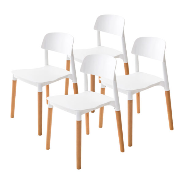 Fanno-Retro Stackable Dining Cafe Chairs Set of 4 White Polypropylene Beech Wood Legs