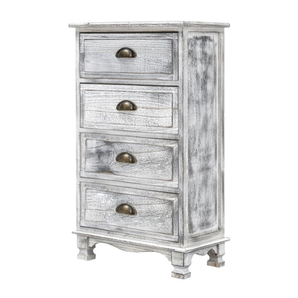 Fanno-4 Drawer Vintage Bedside Table Storage Cabinet for Bedroom Grey Furniture