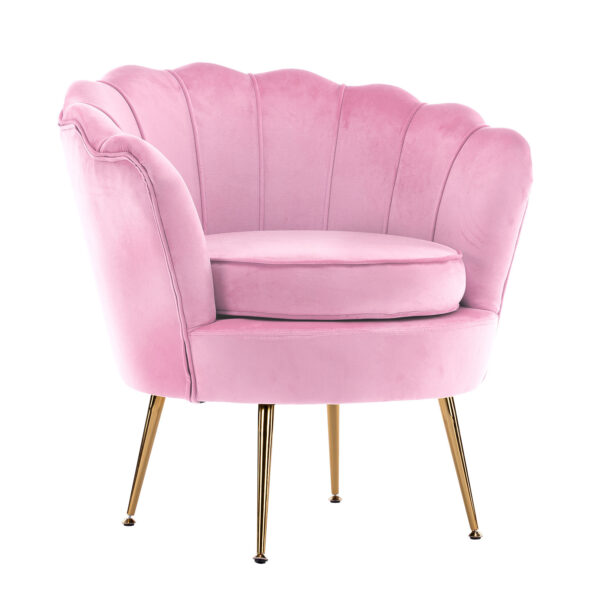 Fanno-Armchair Velvet Accent Chair Scalloped Shell Design Mid-Century Modern Pink