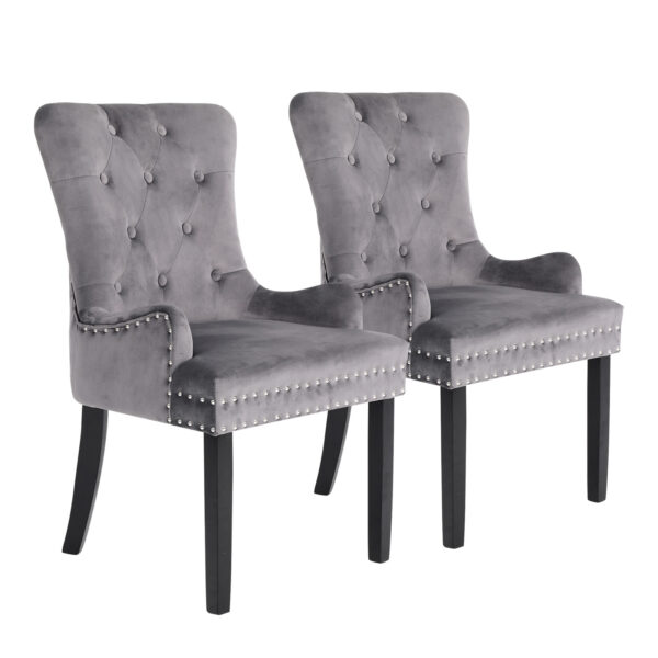 Fanno-French Provincial Dining Chair Set Velvet Upholstered Rubberwood Legs Grey