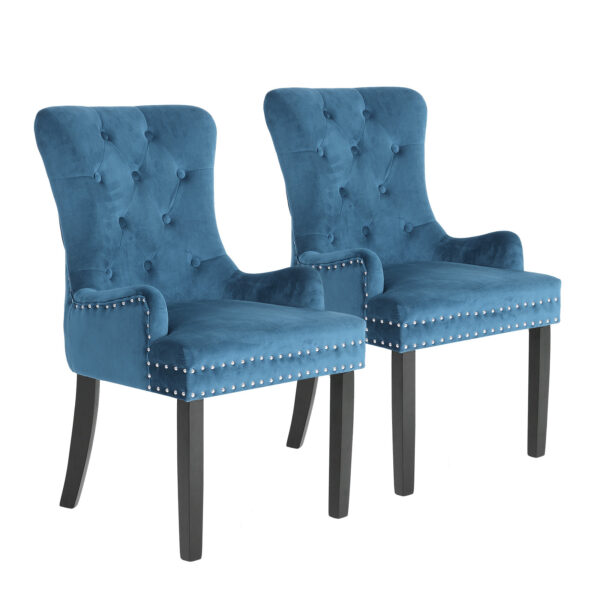 Fanno-French Provincial Dining Chair Set Velvet Upholstered Rubberwood Legs Navy Blue