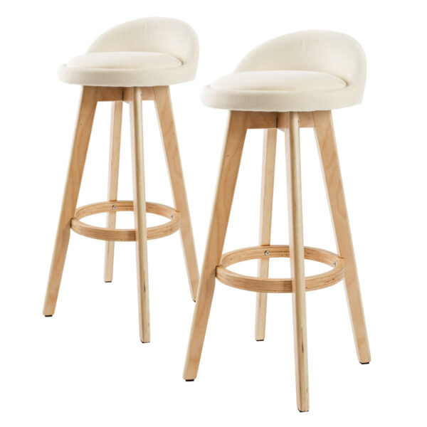 Fanno-Wood Bar Stool Set of 2 72cm Beige Fabric Dining Chairs Kitchen Modern