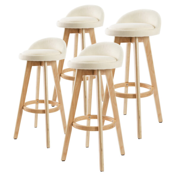 Fanno-Wooden Bar Stool Set of 4 Fabric Dining Chairs 72cm Beige Mid-Century Modern