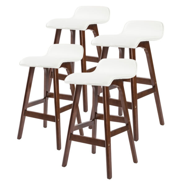 Fanno-4 Pack Wooden Bar Stool Dining Chair 65cm PU Leather White Brown Mid-Century Modern