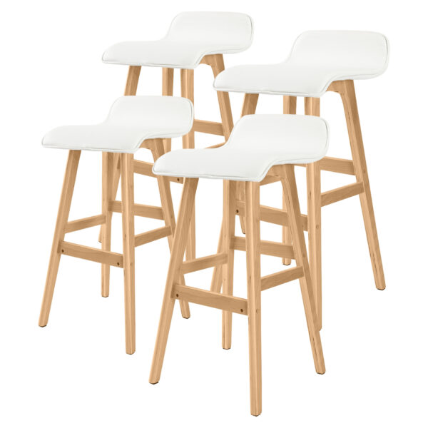 Fanno-4 Pack Wooden Bar Stool Dining Chair 74cm White PU Leather Mid-Century Modern