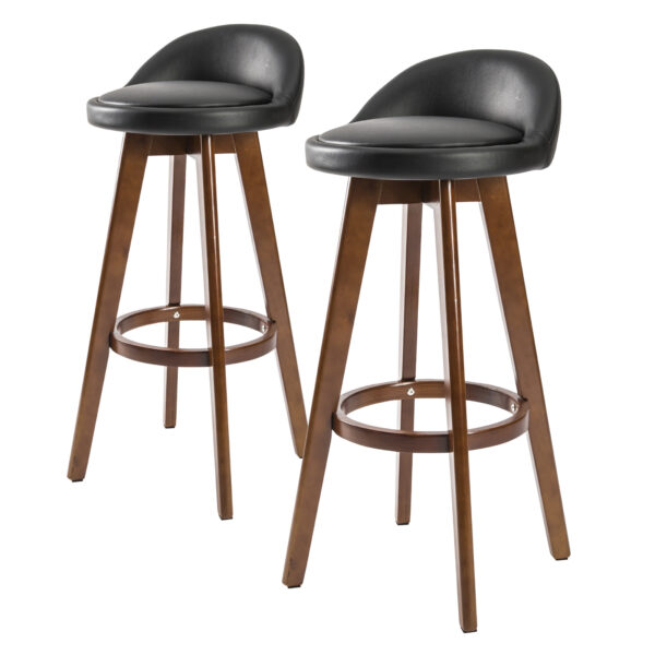 Fanno-Wooden Bar Stool Set of 2 Leather Upholstered 72cm Black Brown Dining Chairs