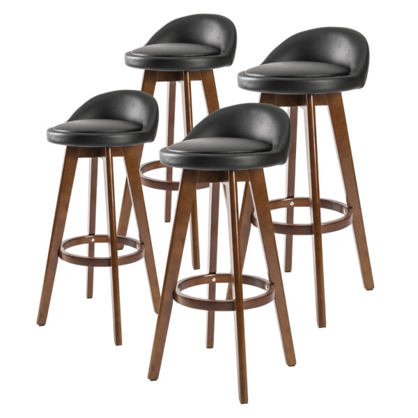 Fanno-Wooden Bar Stool Set of 4 Leather Dining Chairs 72cm Black Brown Kitchen Furniture