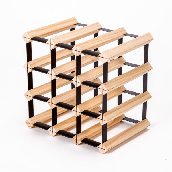 Fanno-Timber Wine Rack 12 Bottle Storage Organizer Expandable Pine Wood Steel Design