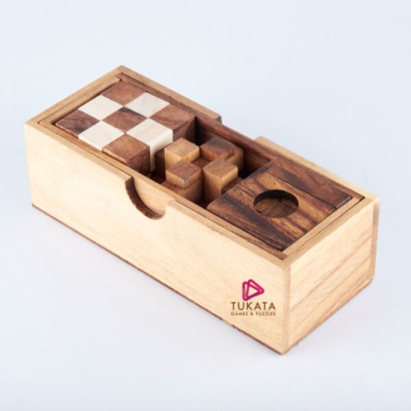 Fanno-3 individual brainteaser wooden puzzles in a gift wooden box