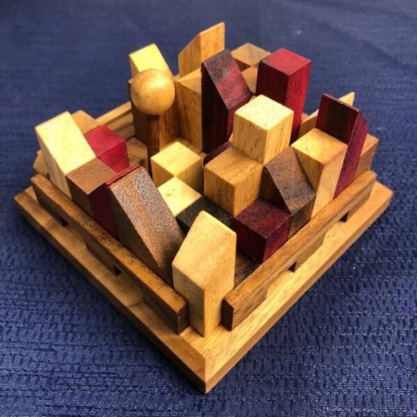 Fanno-City Planner brain teaser puzzle  wood  handmade 3D puzzle-remove shapes and try rebuild your city