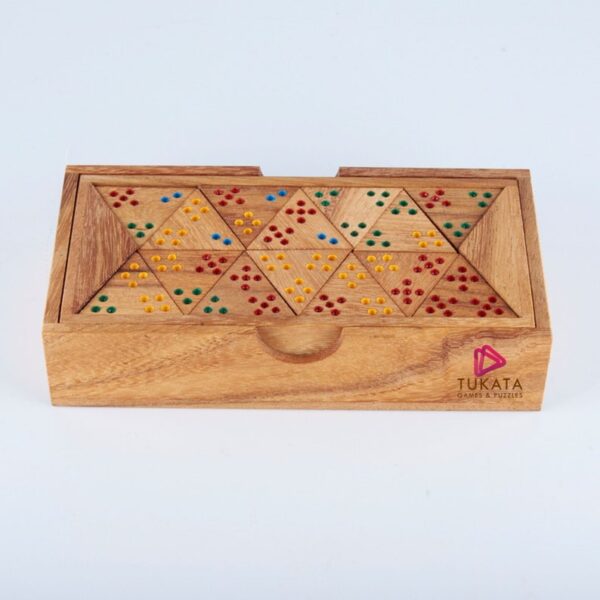 Fanno-Wooden Domino Game Set Triangle shaped Handmade Dominoes in Gift box