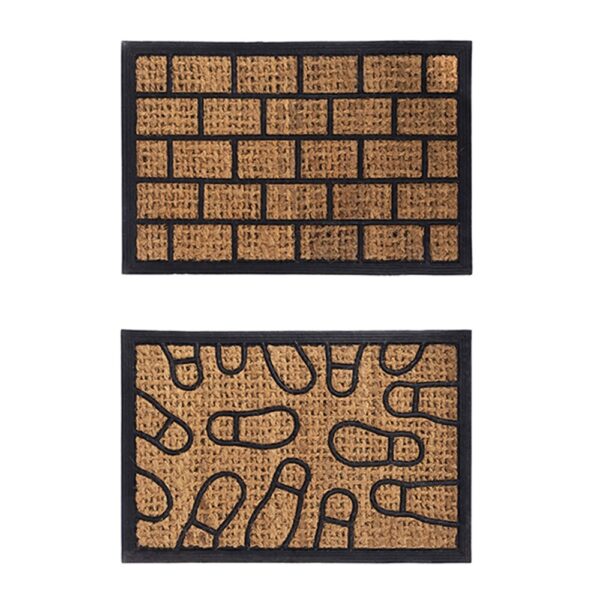 Fanno-Coconut Coir Doormat Set of 2 Outdoor Entryway Floor Mats Natural Cursive Design