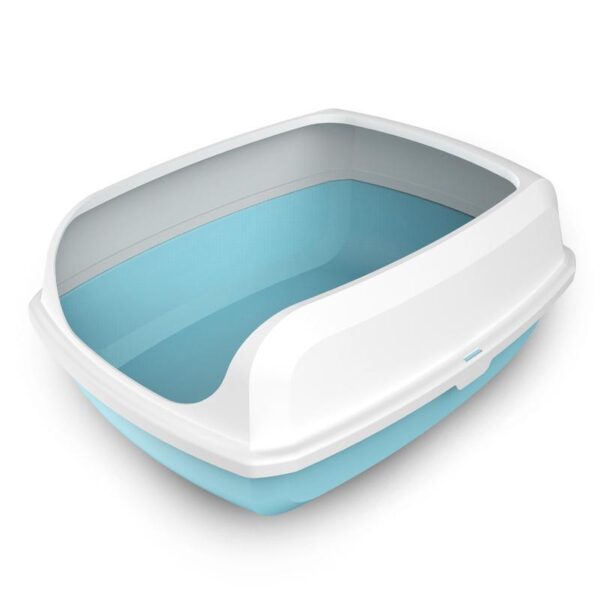 Fanno-Large Portable Open Cat Toilet Litter Box Tray with High Sides and Scoop Blue