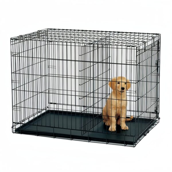 Fanno-Collapsible Metal Dog Crate Cage with Divider for Pets Easy Storage and Transport