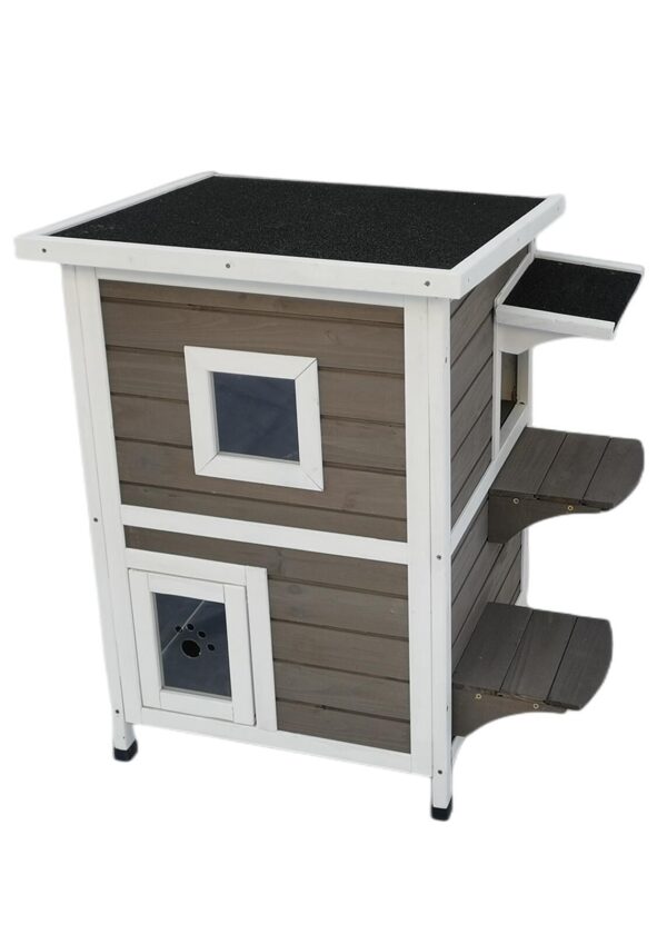 Fanno-2 Story Cat Shelter Condo Waterproof Kitty House with Escape Door for Small Pets