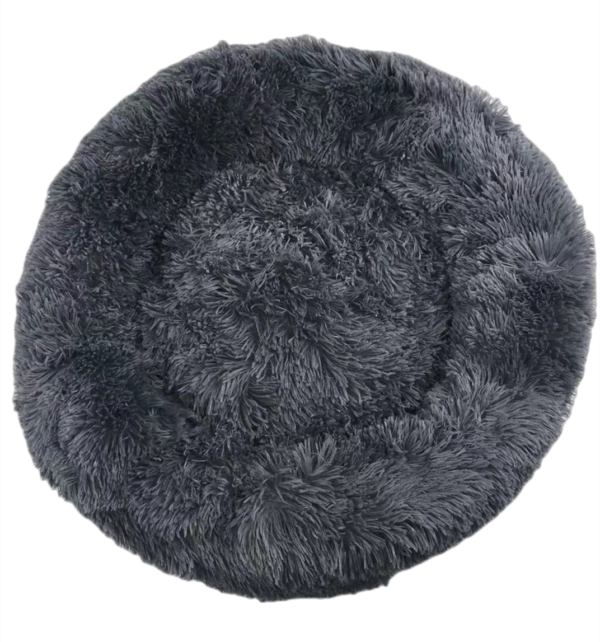 Fanno-Medium Round Calming Plush Dog Cat Bed Comfy Fluffy Bedding Dark Grey 65cm