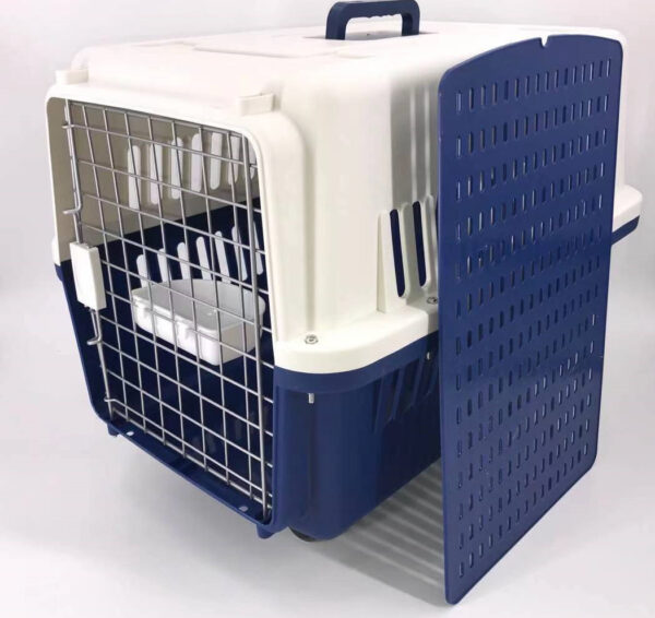 Fanno-Navy XXL Dog Cat Crate Carrier with Tray Bowl and Removable Wheels for Travel