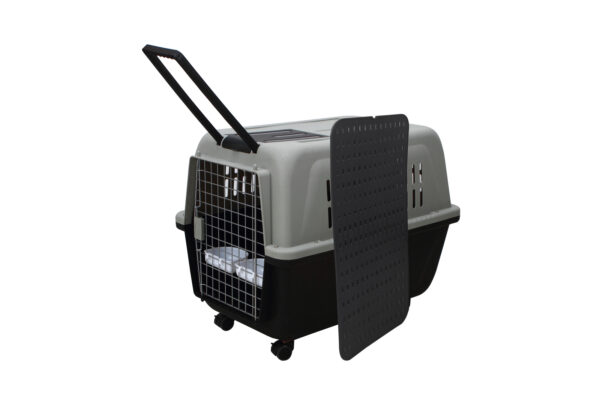 Fanno-XL Plastic Pet Kennel Dog Cat Cage Crate with Handle and Removable Wheels Black