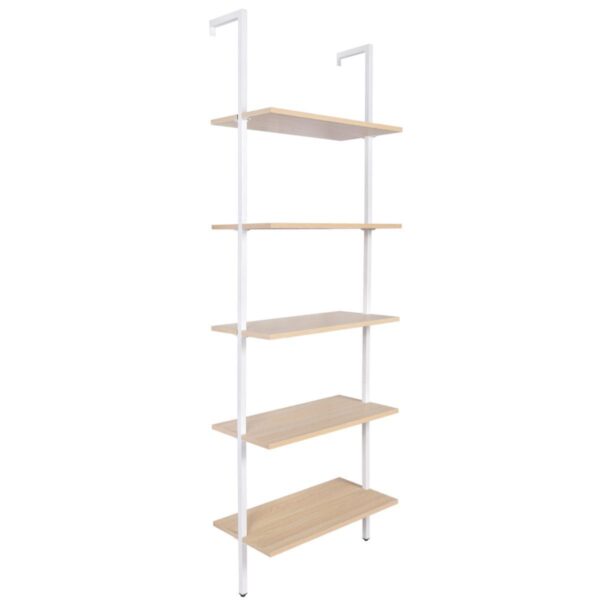 Fanno-Wood Wall-Mounted Ladder Shelf 5-Tier Storage Rack for Books and Decor