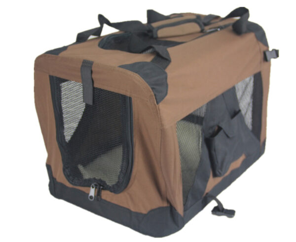 Fanno-Portable Dog Cat Crate Soft Foldable Travel Cage Brown 70cm Lightweight