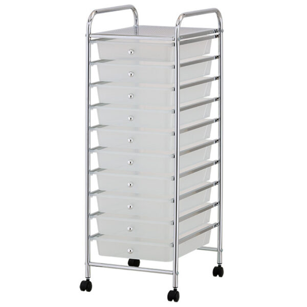 Fanno-10 Tier White Plastic Storage Trolley with Metal Frame and Slide-Out Drawers