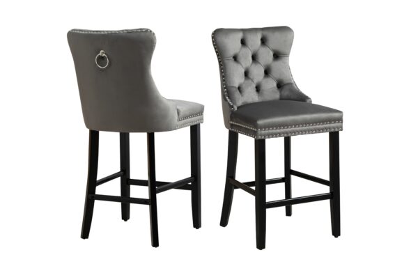 Fanno-French Provincial Dark Grey Bar Stools with Footrest - Set of 2