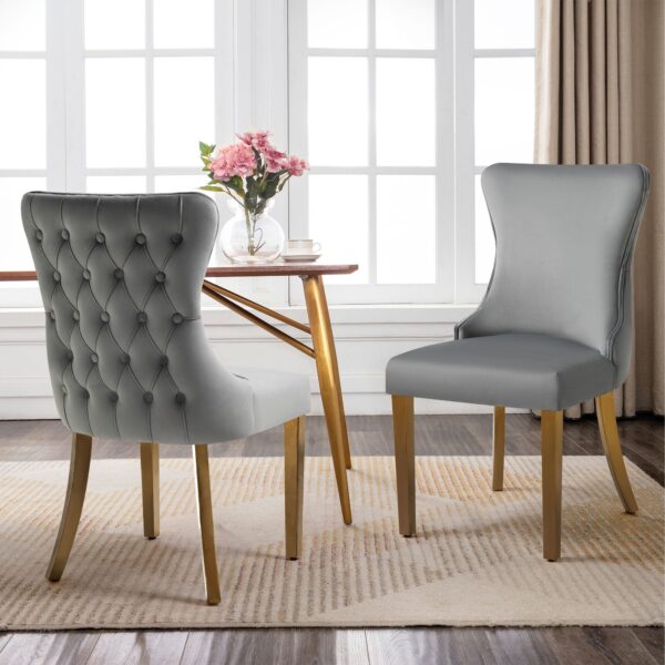 Fanno-Upholstered Dining Chairs Set of 2 Dark Grey Velvet with Gold Stainless Steel Legs