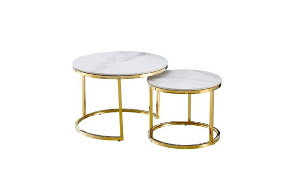 Fanno-Nesting Coffee Table Set White Marble Top Gold Stainless Steel Modern Design