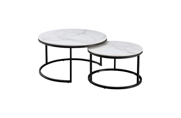 Fanno-Nesting  Coffee Table White Marble Top with Black Metal Frame 80cm 60cm