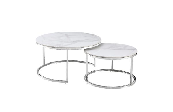 Fanno-Nesting  Coffee Table White Marble Top Silver Stainless Steel 80cm 60cm