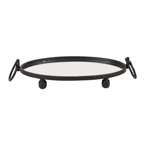 Fanno-Oval Iron Mirror Tray Black Elegant Handles Home Decor 58.5x34cm