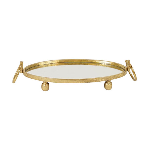 Fanno-Oval Iron Mirror Tray Gold Elegant Handles Home Decor 58.5x34cm