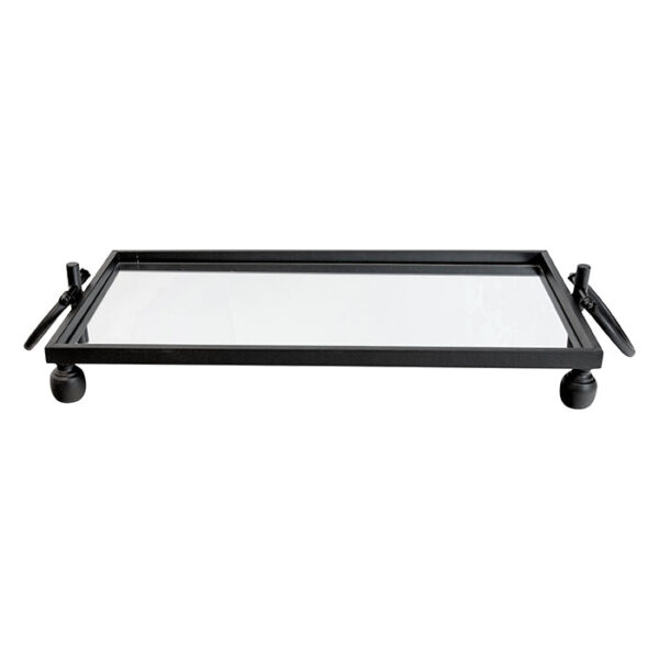 Fanno-Rectangle Iron Mirror Tray Small Black Elegant Handles Home Decor