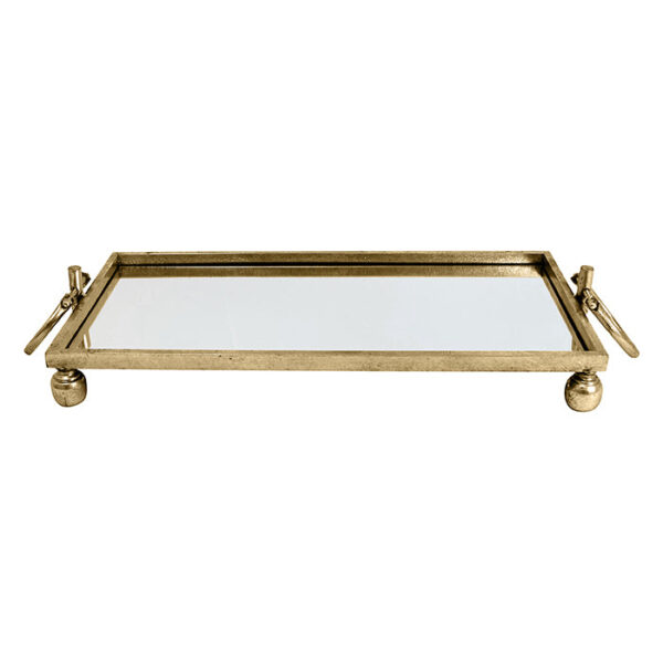 Fanno-Rectangle Iron Mirror Tray Small Gold Elegant Home Decor 57cm x 30cm