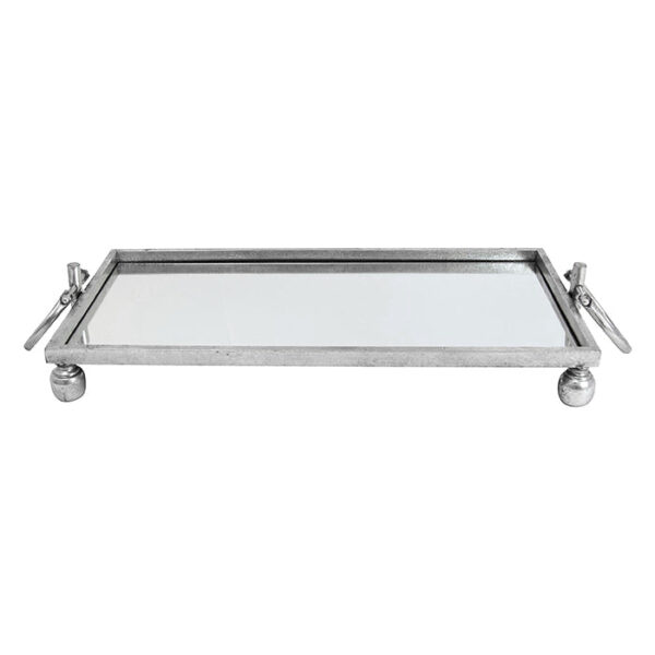 Fanno-Rectangle Iron Mirror Tray Silver Small Elegant Handles Home Decor