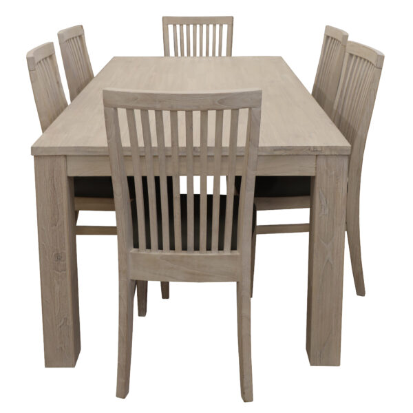 Fanno-Coastal  7pc Dining Set with 190cm Table and 6 PU Upholstered Chairs