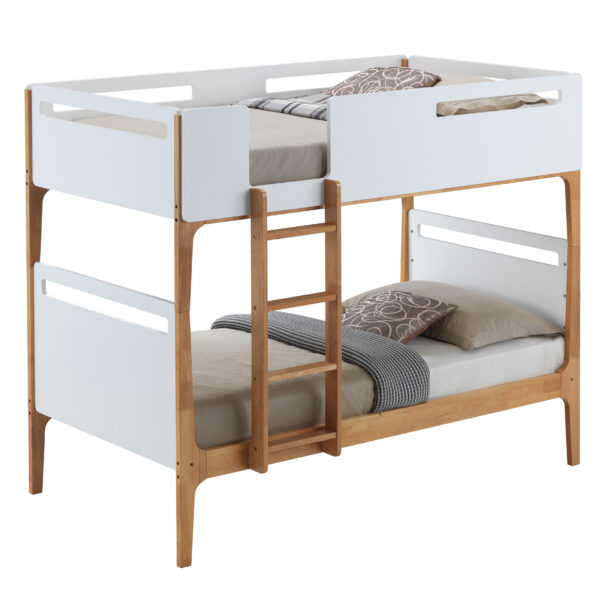 Fanno-Baby Rose Single Bunk Bed Frame Solid Rubber Timber Wood Loft Furniture - White