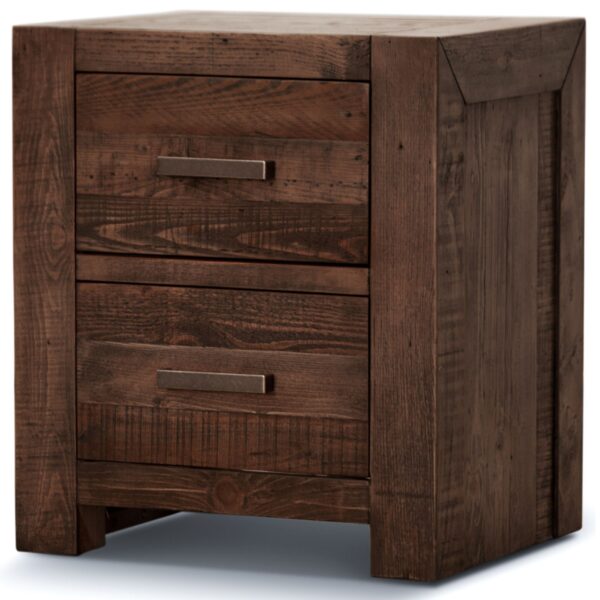 Fanno-Bedside Table with 2 Drawers Solid Pine Wood Grey Stone Finish Storage Cabinet