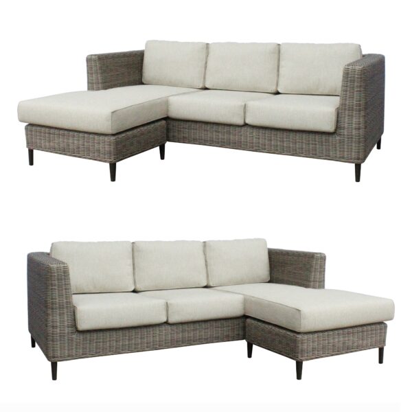 Fanno-3 Seater Outdoor Sofa with Reversible Chaise Grey Wicker Light Grey Fabric