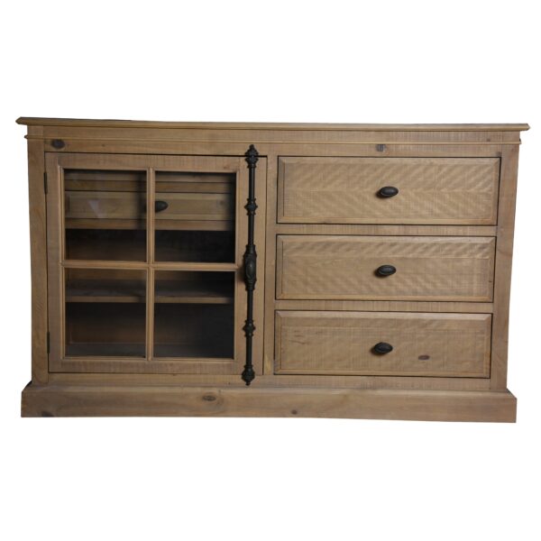 Fanno-Dresser with 5 Drawers and Glass Door Rustic French Provincial  Natural Pine