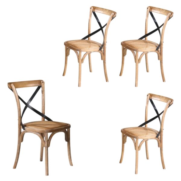 Fanno-Dining Chairs Set of 4 Classic Refectory  Birchwood Cross Back Natural Wash